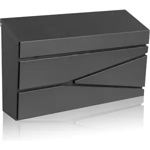 Wall Mount Mailbox, Large Capacity Mailbox for House, Galvanized Steel Rust-Proof Metal  Box Drop, Mailboxes for Outside, 15.74"x9.84"x4.33", Black Modern Sleek Style