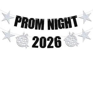 Prom Night 2026 Banner, High School College Prom Sign Photo Props, Class of 2026 Graduation Party Decorations, Glitter