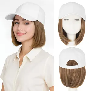 Snoilite Baseball Cap with Hair Extensions Hat Wig Adjustable Hat Attached Short Straight Synthetic Hairpiece for Women Ash Blonde Mix Bleach Blonde