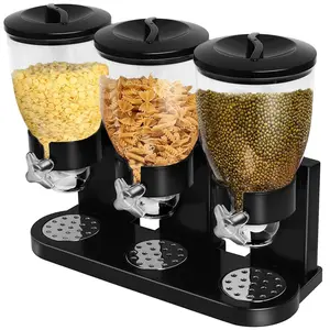 Cereal Dispenser Countertop Large Capacity Cereal Dispenser for Pantry Triple Dry Food Dispenser Cereal Containers Storage Dispenser for Candy Nuts Grain Rice Snack Granola(Black)