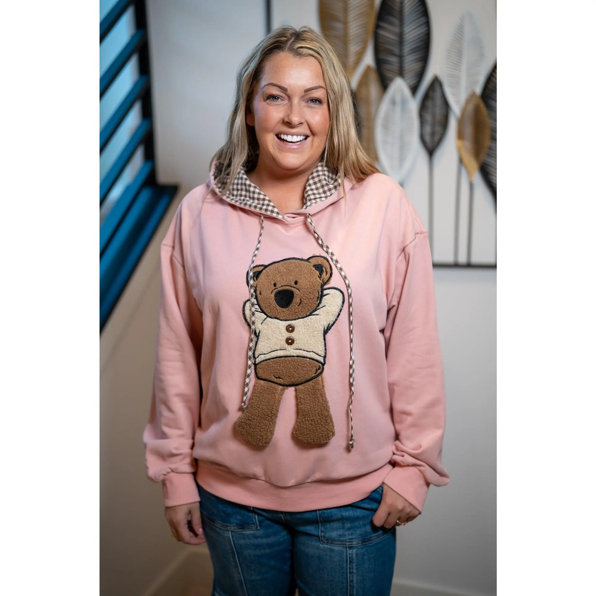 Easel Teddy Bear Patch Pullover Hoodie