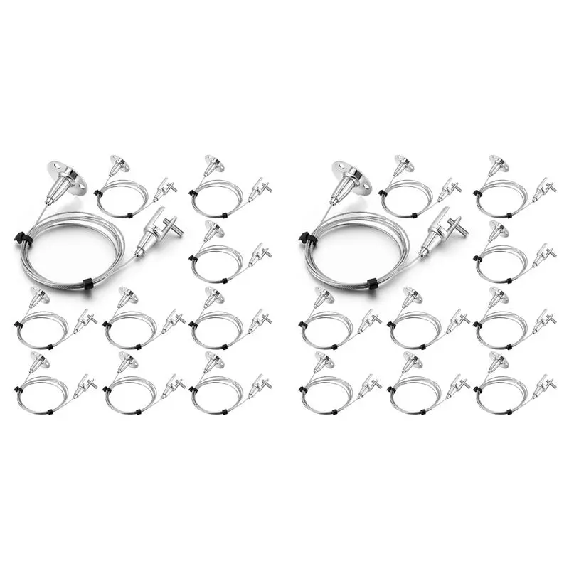 20 Pcs 6.5 Ft Ceiling Sign Hanger Picture Rail Hanging Suspension Wire Acrylic Board Display Metal Clamp
