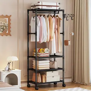 Portable Wardrobe, Freestanding Closet with Multi-Functional Design, Hooks, Casters, and Reinforced Metal Frame for Easy Assembly. Suitable for Bedrooms, Living Rooms, Apartments, Offices, and More, Portable Closets