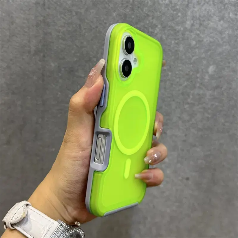 Magnetic Neon Matte Translucent Shockproof Armor Smartphone Case, Multi-Model for iPhone 17/16/15 Pro Max/13/12, MagSafe-Compatible Transparent Cover with Wireless Charging Accessory Support