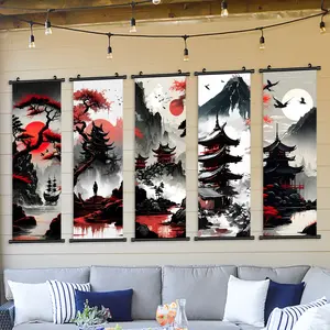 5-Piece Hanging Banner Set, Sun Mountain Landscape Poster, Natural Scenery Decor, Modern Art Bedroom Posters, Canvas Art Wall, Waterproof Wall Art