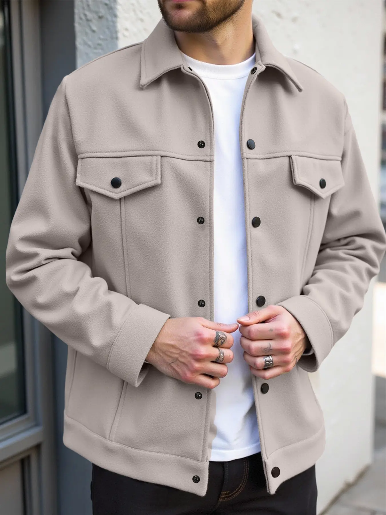 Men's Autumn Winter New Pocket Button Collar Long Sleeve Casual Shirt Jacket, Outdoor Fashion Men's Clothing, Coats