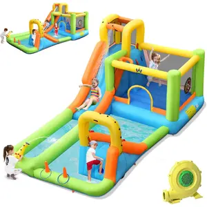 【On Sale】Costzon Inflatable Water Slide w/ Air Blower, Mega Waterslide Park for Kids Backyard, Blow up Water Slides Inflatables for Big Kids Adults Outdoor Party Gifts COSTST
