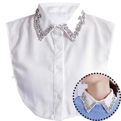 Women's Dicky Collar Embellished with Rhinestone Faux, Medium- Under Dresses, Blouses, Sweaters, and Jackets Dicky Collars for Woman