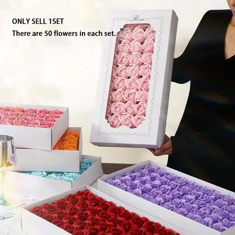 1pcValentine's Day Gift Soap Rose Bouquets, 50 Pcs/box Simulated Eternal Flower Elegant Flower Design Faux Rose Bouquet, Home Decoration Bouquet Artificial Flowers for Holiday, Birthday and Graduation Gifts, Artificial Bouquets