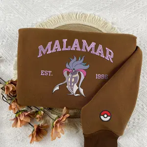 Cartoon Pokemon Characters Embroidered Sweatshirt, Malamar PKM Matching Emdroidery Sweatshirt, Custom Pokemon GO On Sleeve Sweater, Trendy Unisex Crewneck Sweater For Men And Women, Gifts For Bf Gf, Designer Clothing
