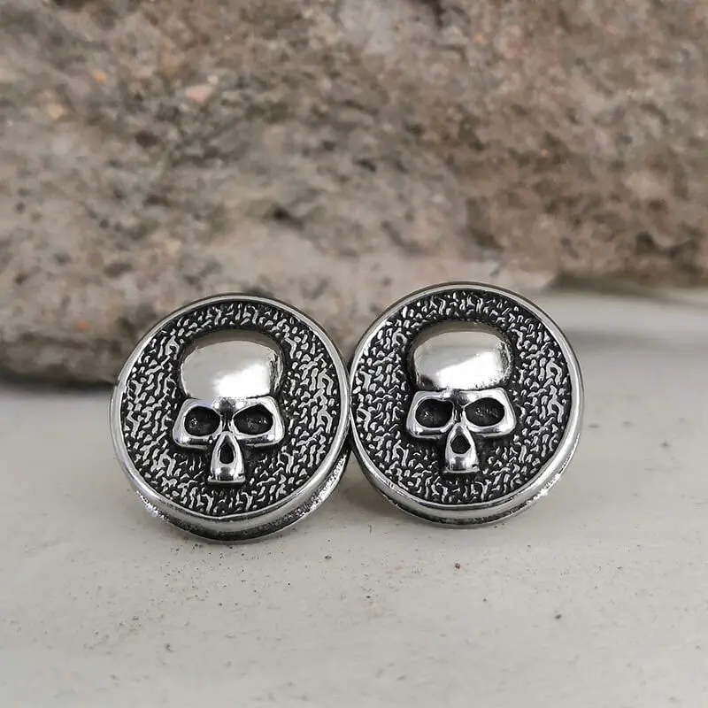 GTHIC Punk Round Shape Stainless Steel Skull Stud Earrings for Men Women Fashion Accessory Statement Jewelry