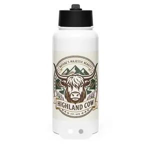 Tapered Stainless Steel Tumbler with Highland Cow Design and Nature's Majestic Beauty Text