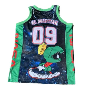 Classic Space Jam Green Multicolor Jersey with M Martian Design and Number 09 on Black Background