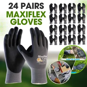 MaxiFlex 24 Pairs Guantes Para Trabajo - MaxiFlex Foam Work For Men - Enhanced Grip Maxi Flex Nitrile Gloves Coated AIRtech ERGObtech GRIPtech HEAT-resistant SHARP OBJECT protection SCREEN-touch