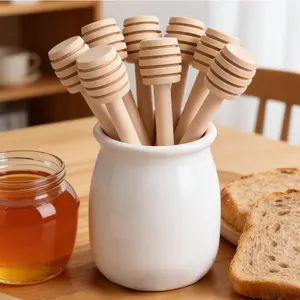 24Pcs 4 in Natural Wooden Honey Dipper Sticks with Honeycomb Pattern - Kitchen Utensils, Easy to Clean, Reusable, Ideal for Honey Jar Dispensing, Ice Cream Drizzling