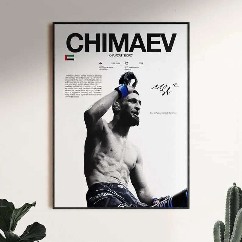 Khamzat Chimaev Poster, UFC Wall Print, Fighter Poster, Gym Poster, UFC Fan Room Decor