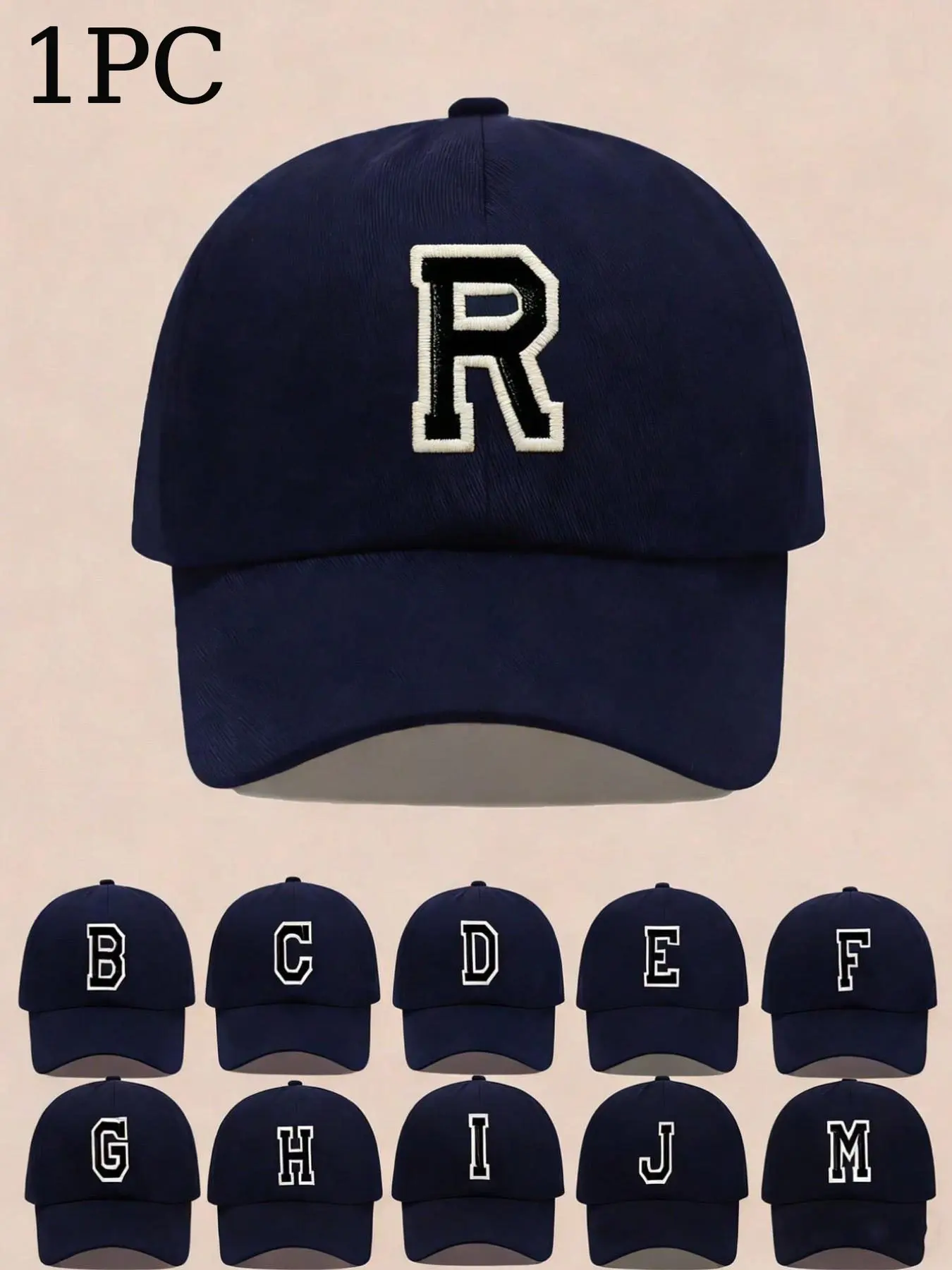 Navy Blue A-Z Letter Baseball Cap for Kids, Adjustable Snapback Hat, Unisex Casual Dad Hat, Fashion Initial Letter Sun Protection Hat for Boys & Girls, Letter Embroidered Hat, Embroidered Baseball Caps