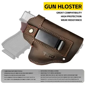 IWB/OWB Universal Leather Gun Holster for Men Women Right/Left Concealed Carry Holster Fits Glock 17/19/23/26/42/43X Taurus G2/G2C/G3C Sig P365 P320 Springfield Hellcat M&P 9mm Shield Most Size Pistol