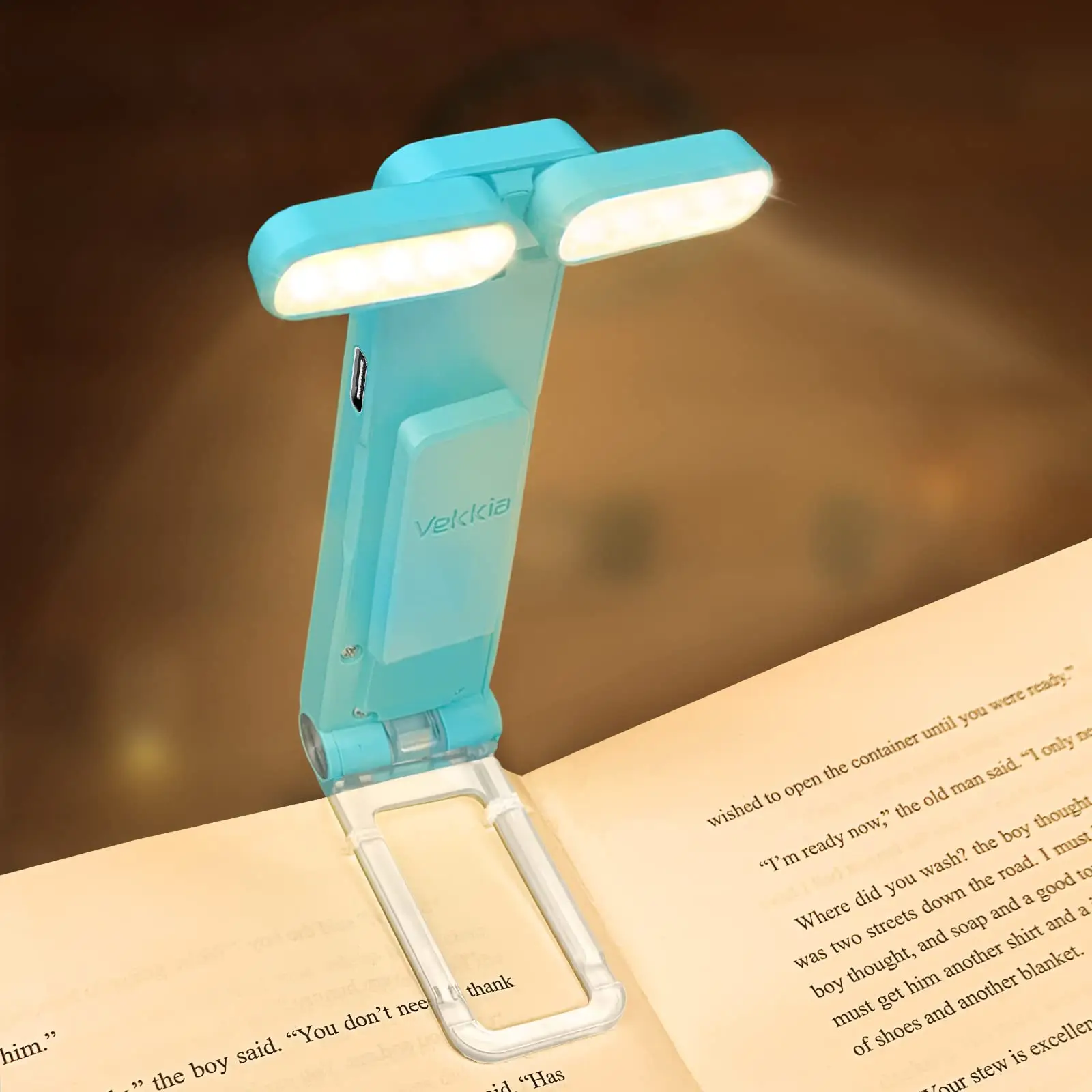 Vekkia USB Rechargeable Book Light for Reading in Bed, Portable Clip-on LED Reading Light, 3 Amber Colors & 5 Brightness Dimmable, Compact & Long Last