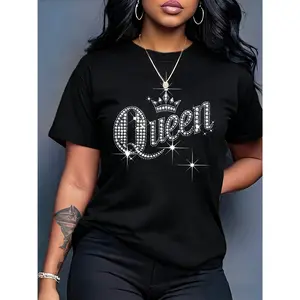 100% cotton crown queen letter print casual round-neck short-sleeve T-shirt, soft and comfortable, light and breathable, suitable for spring, summer, and autumn