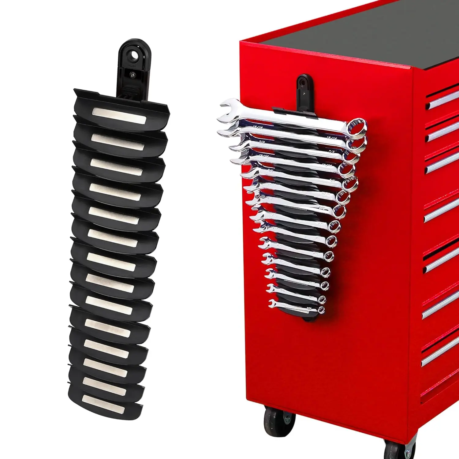 14-Slot Magnetic Wrench Organizer Holder - Heavy-Duty Wrench Rack, Detachable Wrench Storage, Wall-Mounted Portable Tool Organizer for Toolbox Drawer Garages Workshops Durable Metal Box