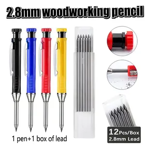 2.8mm metal long pointed woodworking mechanical pencil set, fine writing tool for engineering drawing and marking pencils, Drawing Pens (1 pen+1 box of 12 pencil leads)