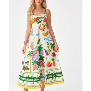 Mother's Day Gift Beach Dress Chvity Women's bohemian halter dress floral sherri hill dress summer print and elegant oversized French retro oil painting printed suspender tube top dress travel outfit  Womenswear  Beach  Boho Casual Wear Sleeveless