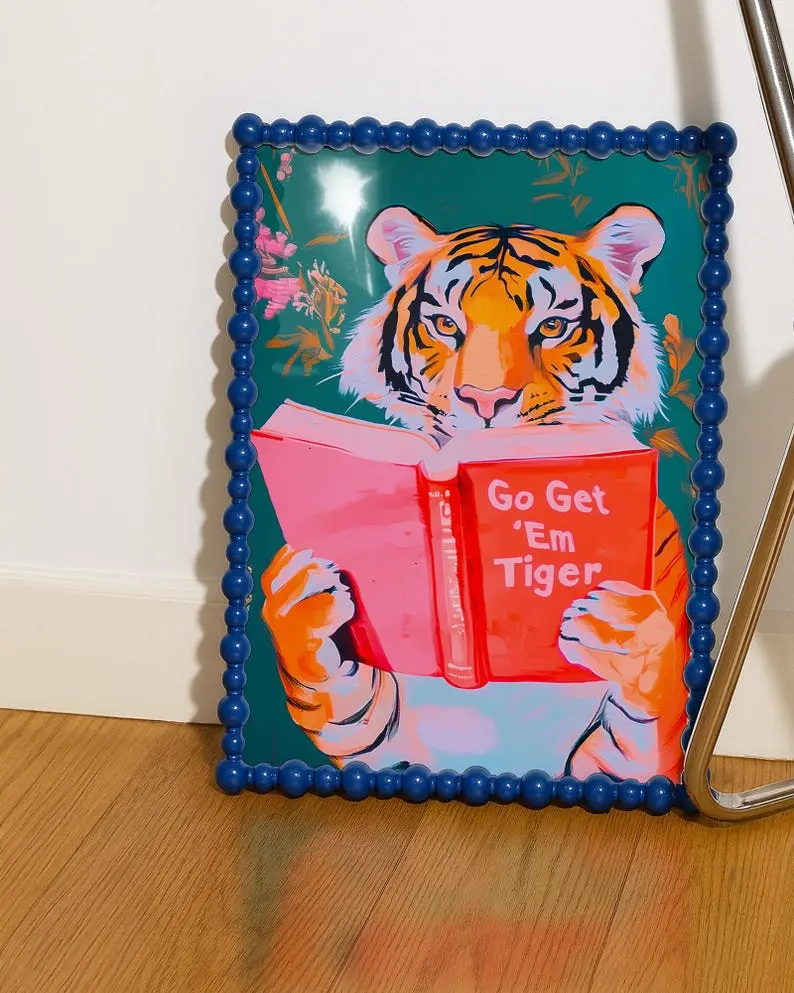 Maximalist Tiger Reading Book Art Print - Vibrant Print, Artistic Paper Wall Decor Photo, Animal-Themed Room Decoration Poster for Personal Use Only, Bedroom Decor, Room Decorations