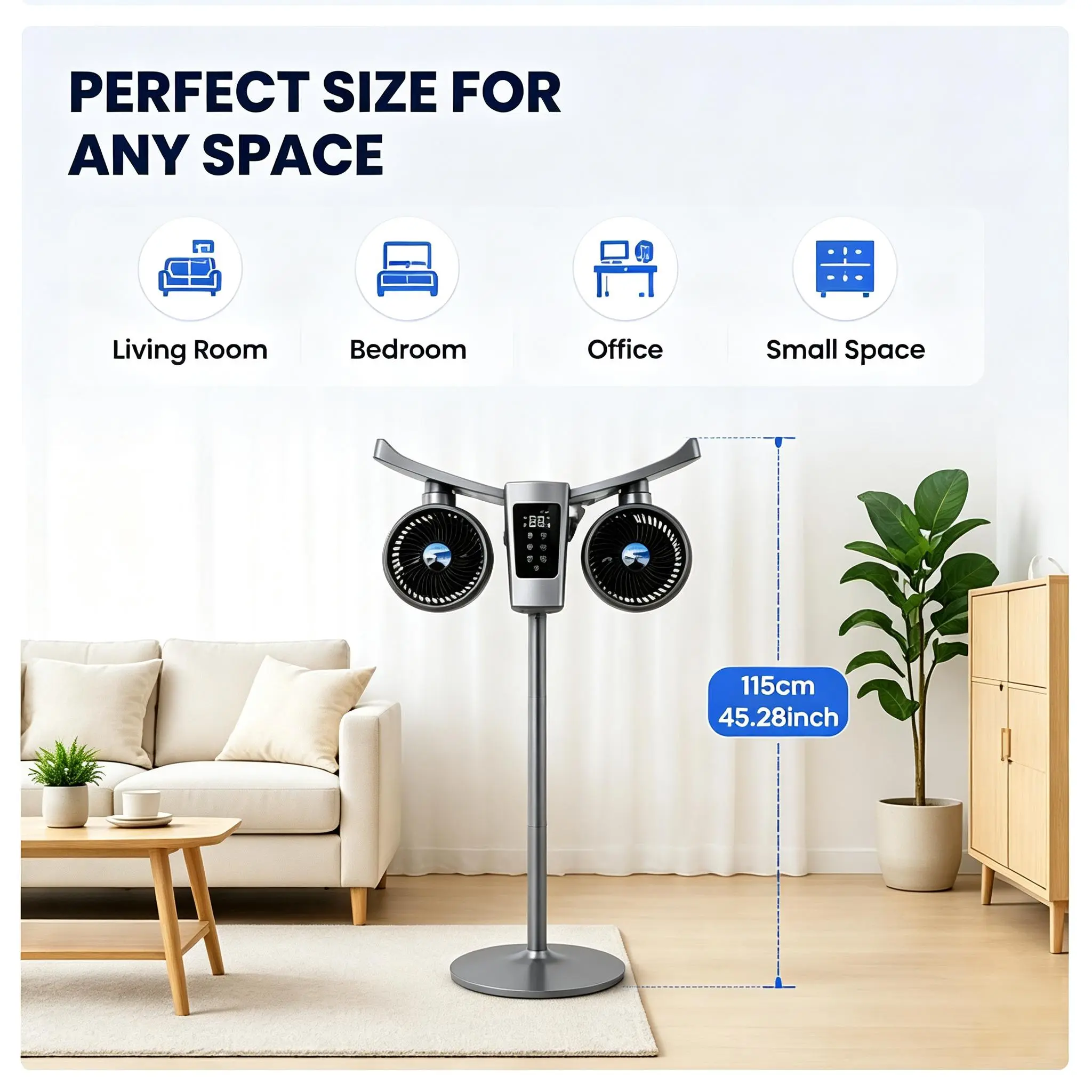 2-in-1 Humidifier Fan & Air Circulator, Dual Head Quiet Standing Fan, Cool Mist Fan with Remote Control for Home Bedroom