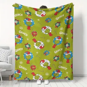 Ultra-Soft Flannel Printed Blanket, Cartoon Monster Grinch Cute Cover, Perfect Gift for Family Friends, Christmas All Seasons Blanket