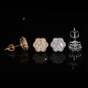 [ICE HUE]18K Gold Vacuum Plated S925 with 5A+ Sri Lanka Moissanite, Elegant 9mm Floral Stud Earrings for Women Men, Luxury Daily Casual Fashion Jewelry, Classic Simple Gift Idea