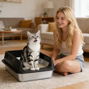 XL stainless steel litter box cat litter box Metal Cat Litter Box for Small Cats with Scoop, High Sided Kitty Litter Pan Tray