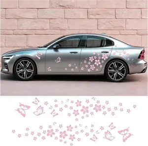 Butterfly with Flower Graphics Car Sticker Decal Accessory DIY Mini Flower Self-Adhesive Waterproof Vinyl Decals Accessory for Car SUV Truck Notebook Car Window Bumper Door Hood Motorcycle Car Lover Gift