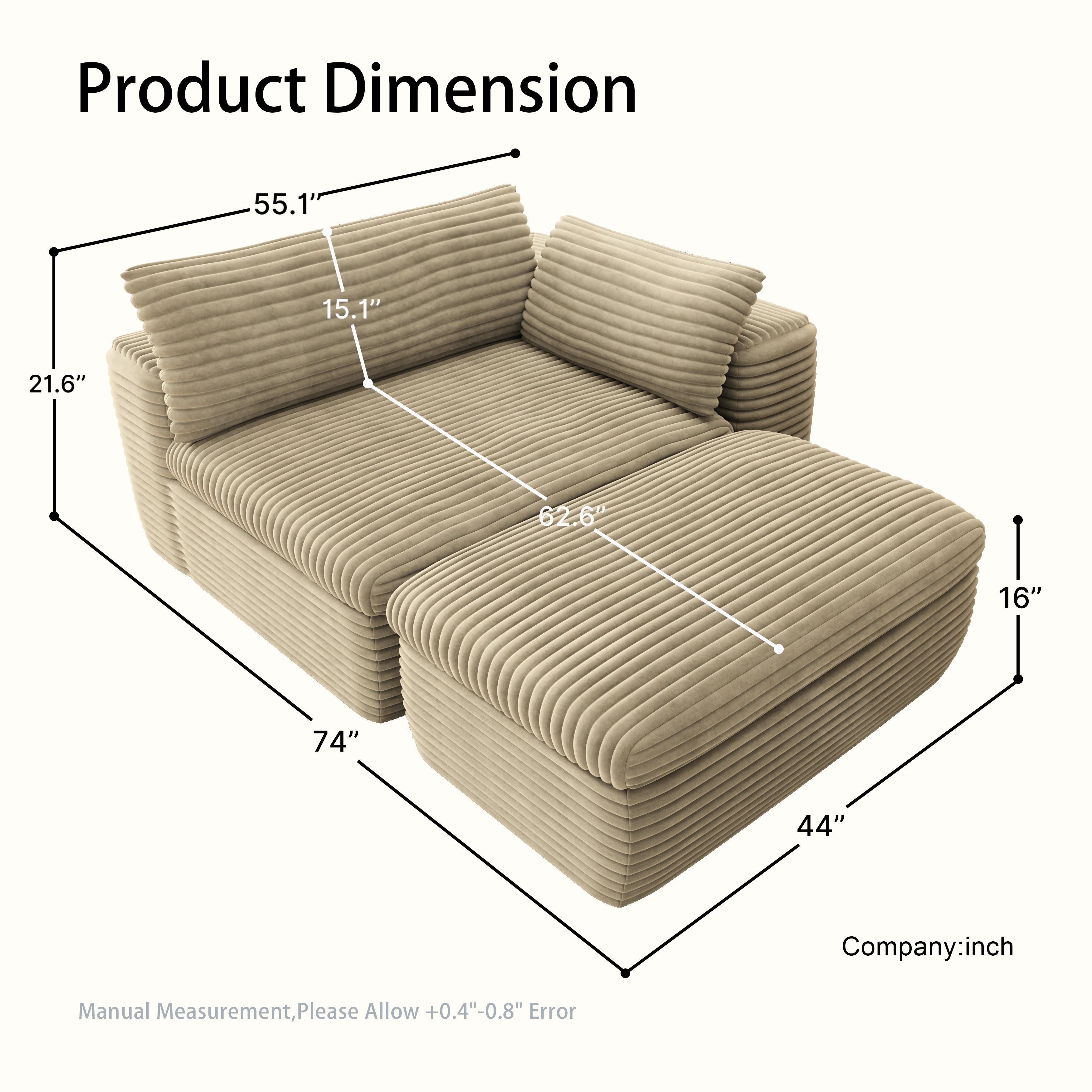 Modular Sectional Sofa Bed, Corner Couch with Chaise Lounge, Oversized Plush Corduroy Sleeper Sofa, No Assembly Required - Couch in a Box for Living Room & Bedroom，Oversize Compression Boneless Sofa Bed Plush Corduroy Sofa Bed