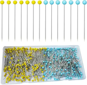 Straight Pins 500 PCS 1.75IN Sewing Pins Long Glass Ball Head Quilting Pins Fabric Stainless Steel Dressmaker  Sewing Crafts Jewelry Making DIY(Yellow and Blue)