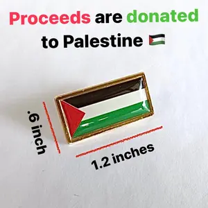 Gold Metal Palestine Flag Gaza Brooch Lapel LARGE Sized Pin