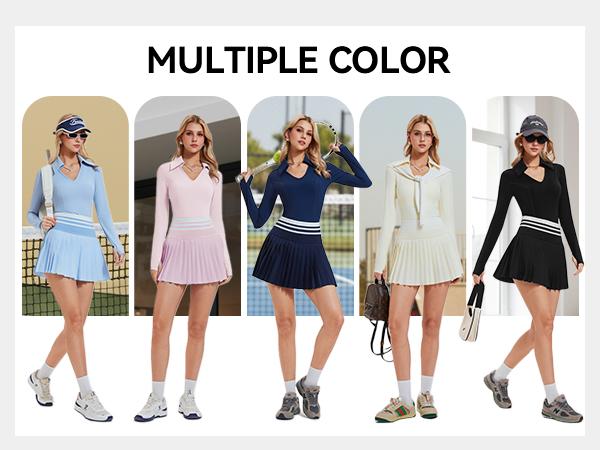 Airfree Two Piece Golf Outfits for Women Tennis Skirt Set for Women Racerback Sleeveless/Longsleeve Top with High Waisted Pleated Skirts Golf Athletic Spring Outfits