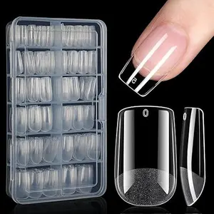 Short Square Nail Tips Full Cover Clear Gelly Tips Half Matte Acrylic Tips Pre-Filed Fake Press on Nail Tips for Extension Home DIY Salon Manicure 216PCS 12 Sizes