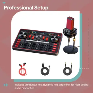 Tenlamp G3-Q8 Professional External Sound Card & Podcast Equipment Bundle - Condenser Mic, Dynamic Microphone, Mixer for Laptops, Mobile Phones, Live Streaming, Recording