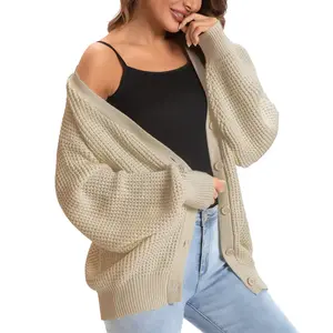 Women's Spring Cardigan Sweater 100% Cotton Button up Long Sleeve Oversized Knitted CardiganRAIMENTRY