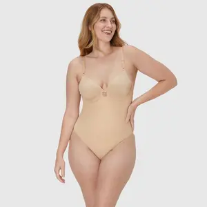 Maidenform Women's Extra Firm Control All-In-One Bodysuit SES853 - Almond 2XL: Nylon Spandex Knit Shapewear, Waist Slimming