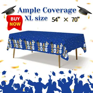 Graduation Tablecloths  - 54x70" Class of 2026 Commencement Party Disposable Plastic Table Covers for 8-Ft Tables |   Essentials Graduation Party Decorations & Supplies with GRAD 2026 Blue