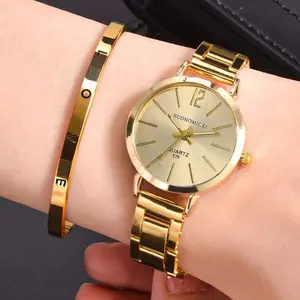 Gold and Rose colored Ladies Bracelet Quartz Watch Women Watch Bracelet Set