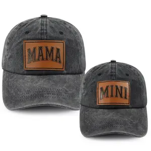 Matching Mommy and Daughter Outfits, Funny Leather Patch Mama and Mini Hats, Mom and Baby Matching Outfits Baseball Cap for Mother Daughter Son Boy Girl