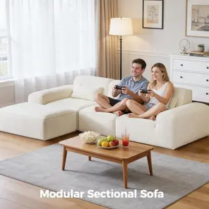 【3 Packages Delivery】 120'' Ultimate Comfort Boneless Couch Oversized Modular Sectional Couch with Ottoman and 3 Pillows,L-Shaped Living Room Sofa, Deep Seat & Wide Armrests,Plush Chenille Fabric,Beige