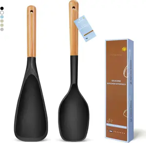 Large  Cooking Spoons Set, 2 count Heat Resistant Serving Spoon, Nonstick Multifunction Spatula Spoon, Kitchen Cucharras de Silicona Cocina for Mixing, Scooping, Scraping, Basting, Stiring