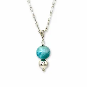 Larimar Elegant Necklace | 925 Sterling Silver Necklace | Natural Larimar | Handmade Jewelry