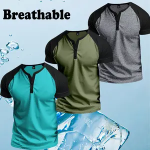 Men's Fashion Short Sleeve Henley Shirt Contrast Colors Trendy Streetwear Business Casual Comfortable Skin-Friendly Detail Contrast Colors Summer Outdoor Fall Winter Undershirt