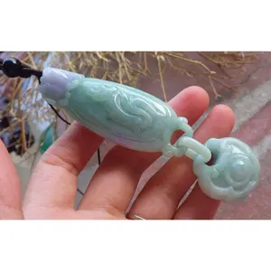 Certified Hand Carved Green Lavender Natural Myanmar Burma A Jade Flower Ruyi Circle Bead Beads Donut with Ring Pendant Necklace