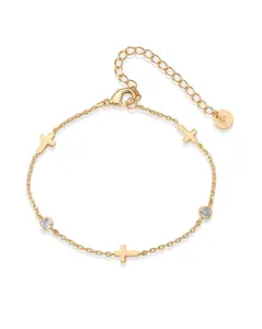 PAVOI 14K Gold Plated Sideways Cross Bracelet for Women – Adjustable Christian Jewelry with Cubic Zirconia – Simple and Elegant Confirmation Gift